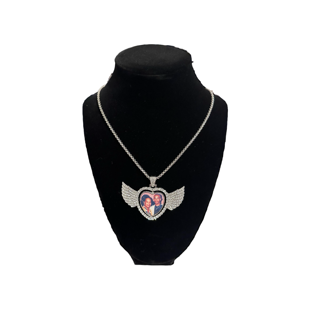 Rhinestone Angel Heart Necklace