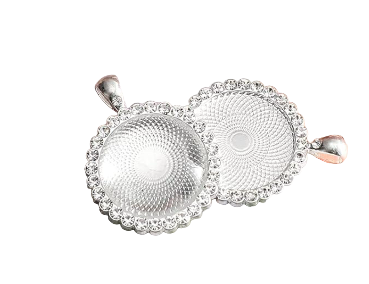Round Cabochon Rhinestone Pendant w/ Round Glass Dome
